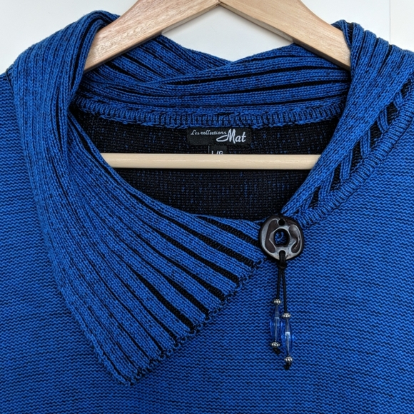 Blue Asymmetrical Neck Sweater SZ L - Picture 2 of 6